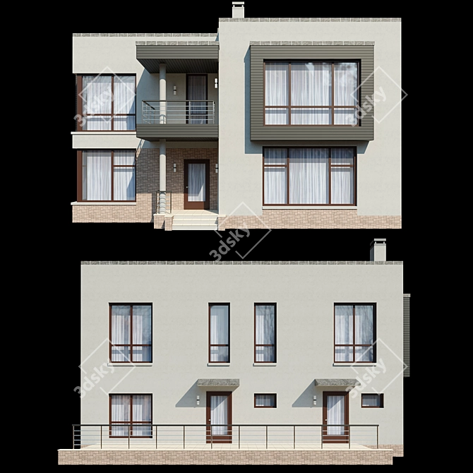 Spacious Two-Story Cottage with Terrace and Balcony 3D model image 8