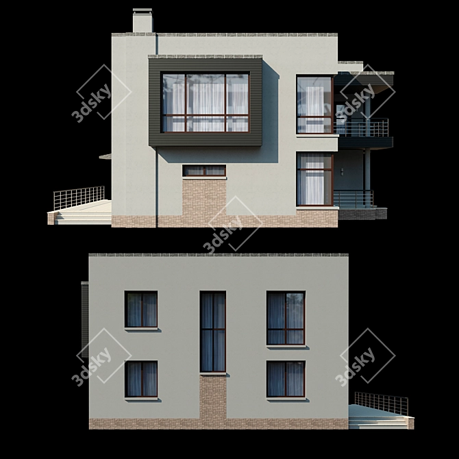 Spacious Two-Story Cottage with Terrace and Balcony 3D model image 9