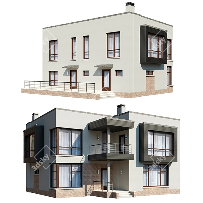 Spacious Two-Story Cottage with Terrace and Balcony 3D model image 12