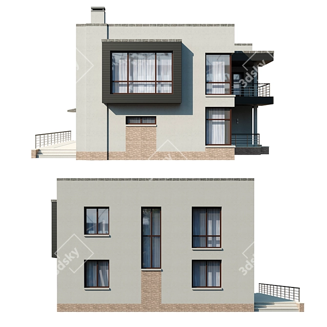 Spacious Two-Story Cottage with Terrace and Balcony 3D model image 13