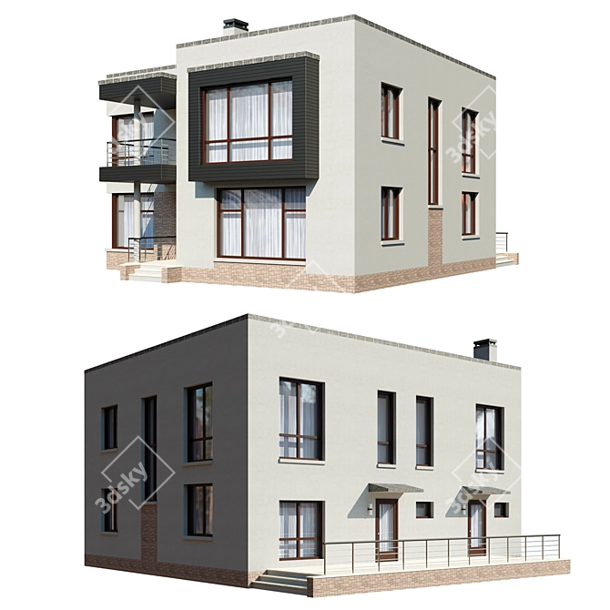Spacious Two-Story Cottage with Terrace and Balcony 3D model image 14