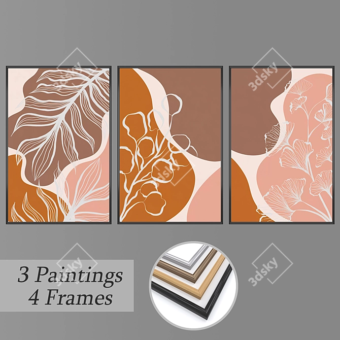 Elegant Art Set: 3 Paintings 3D model image 1
