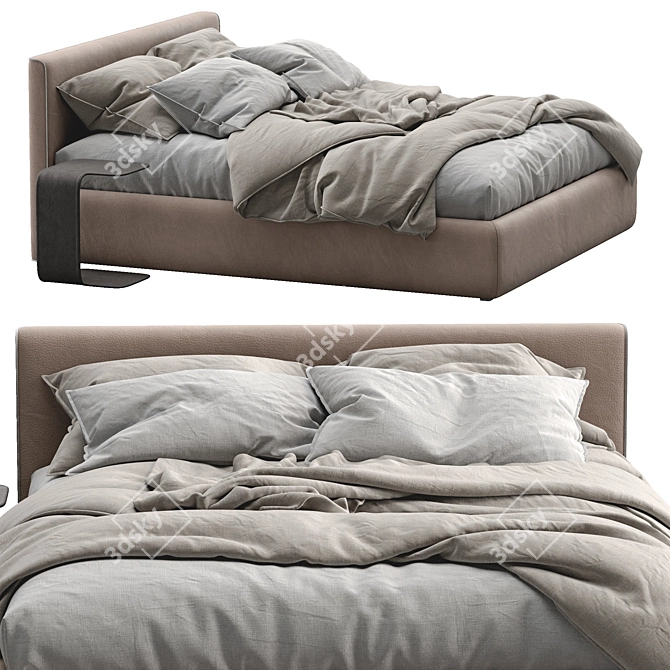 Elegant Leather Bed TANGRAM 3D model image 2