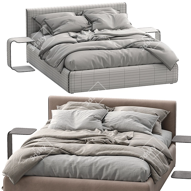 Elegant Leather Bed TANGRAM 3D model image 7