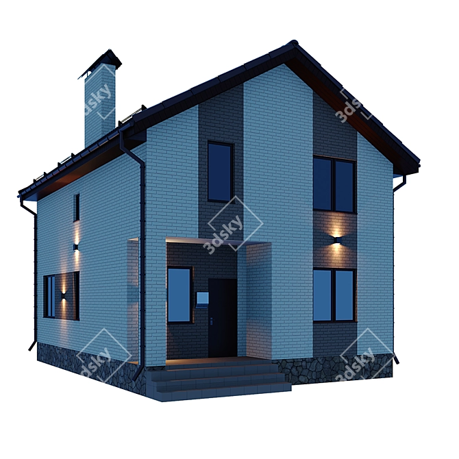 Geometric Cottage with Night Illumination 3D model image 3