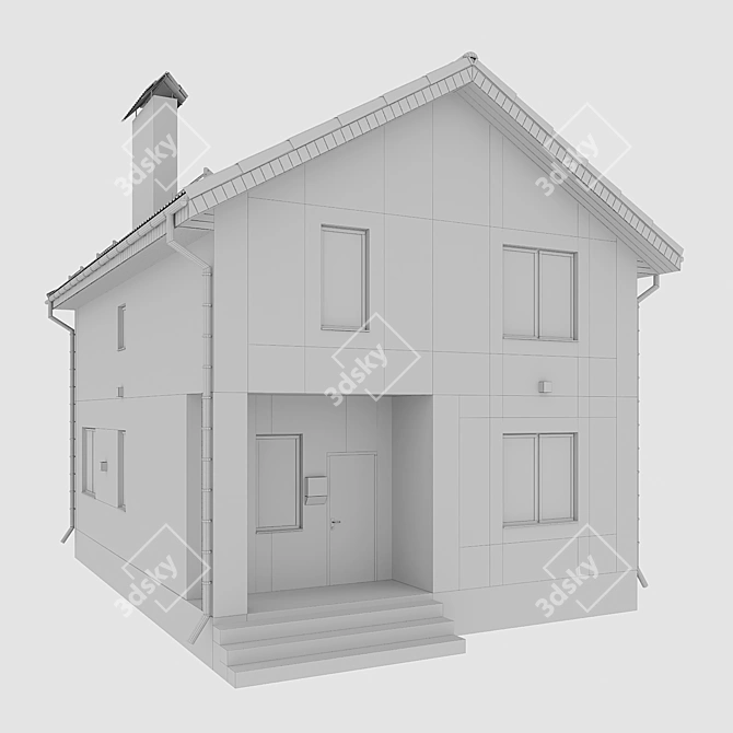 Geometric Cottage with Night Illumination 3D model image 4