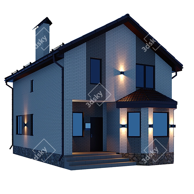 Geometric Cottage with Night Lighting 3D model image 3