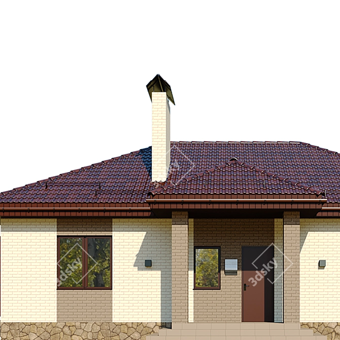 Geometric Roof Cottage with Night Lighting 3D model image 2