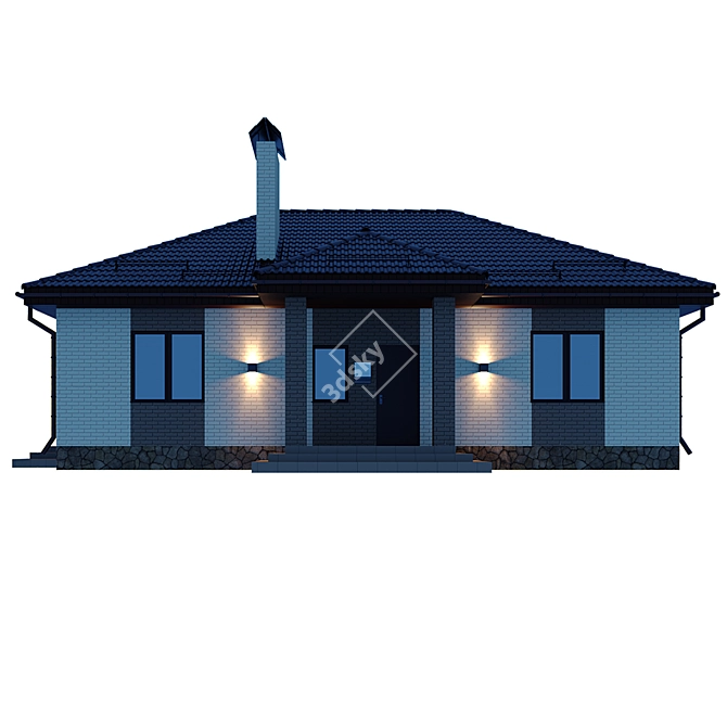 Geometric Roof Cottage with Night Lighting 3D model image 3