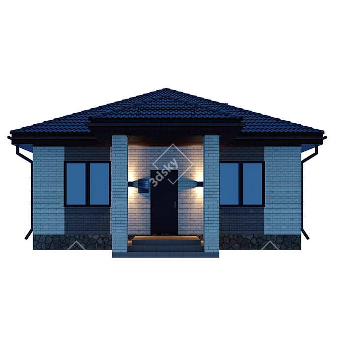 Geometric Cottage with Night Lighting 3D model image 3