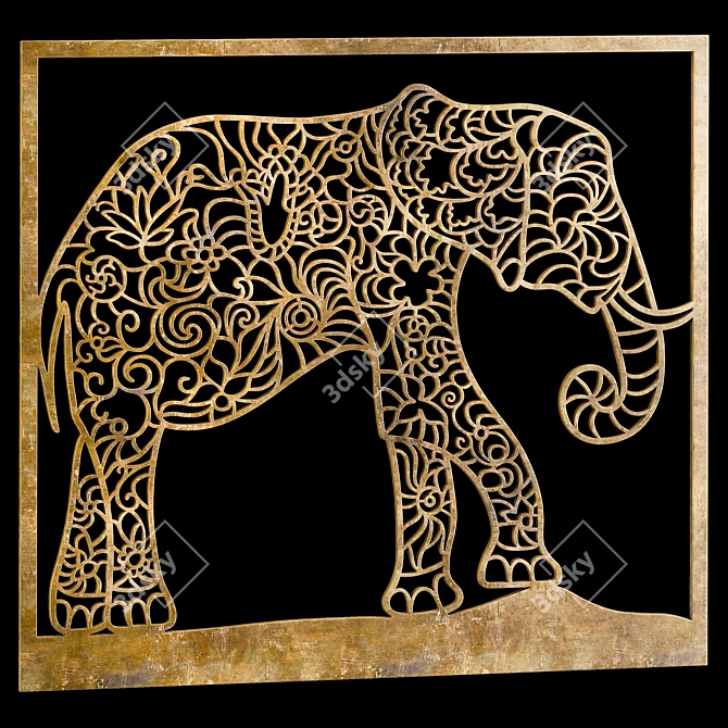 Elephant Panel: Handcrafted Art 3D model image 1