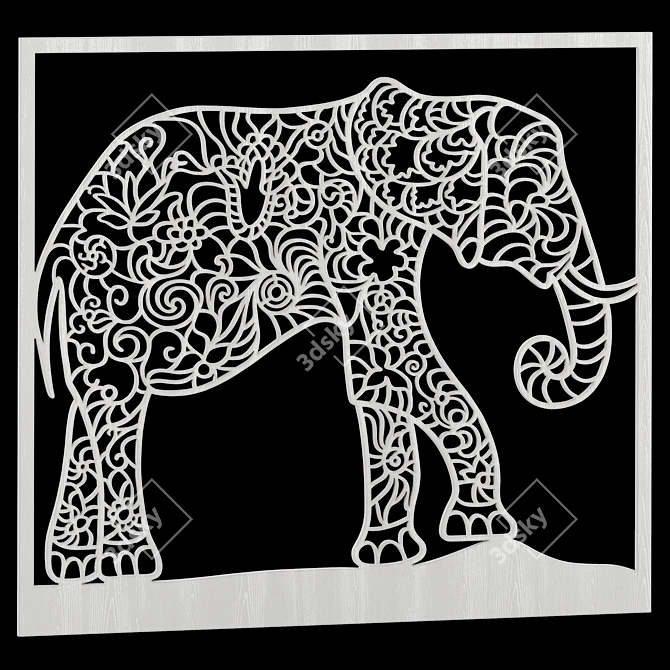 Elephant Panel: Handcrafted Art 3D model image 2