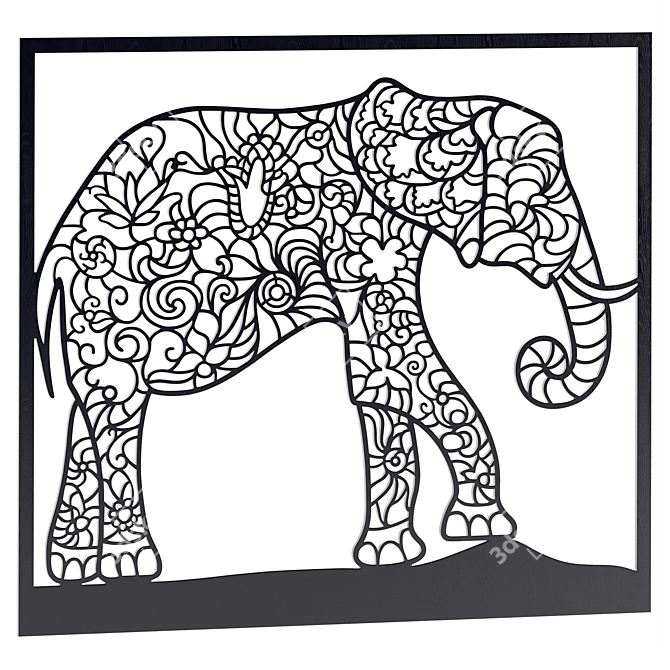 Elephant Panel: Handcrafted Art 3D model image 4