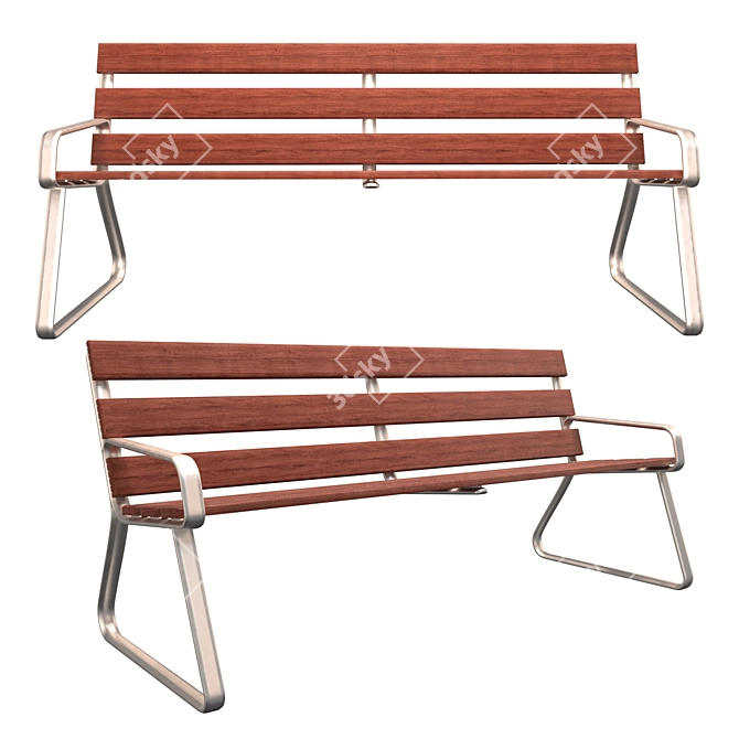 Alure Modern Aluminum and Wood Bench 3D model image 2