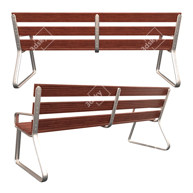 Alure Modern Aluminum and Wood Bench 3D model image 3