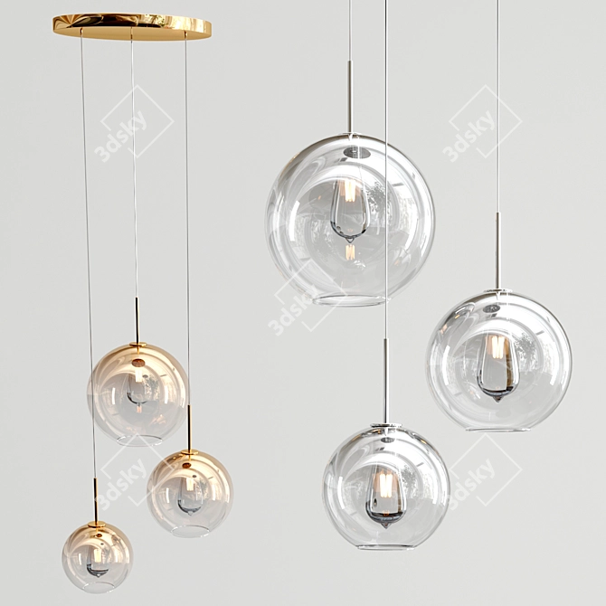 Elegant Glass and Metal Pendant Light 3D model image 2