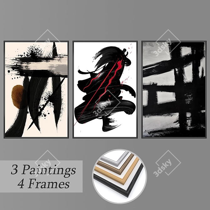 3-Piece Wall Painting Set with 4 Frame Options 3D model image 1