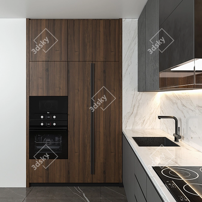 Modern Kitchen with Bar Counter 3D model image 3