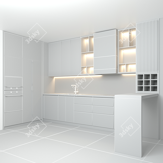 Modern Kitchen with Bar Counter 3D model image 5