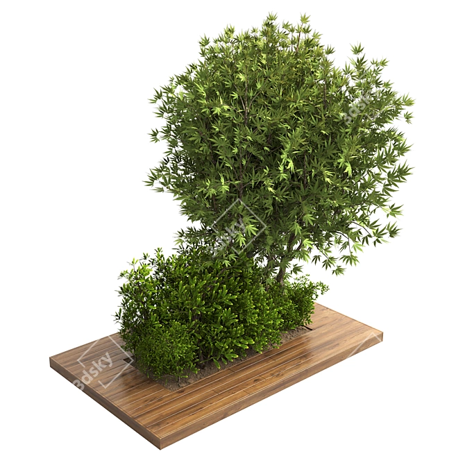 Garden Wood Pot Plant Collection 3D model image 2