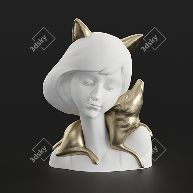 Whimsical Girl and Fox Sculpture 3D model image 1