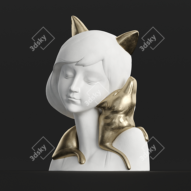 Whimsical Girl and Fox Sculpture 3D model image 2