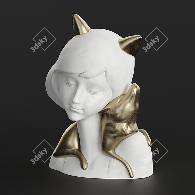 Whimsical Girl and Fox Sculpture 3D model image 4