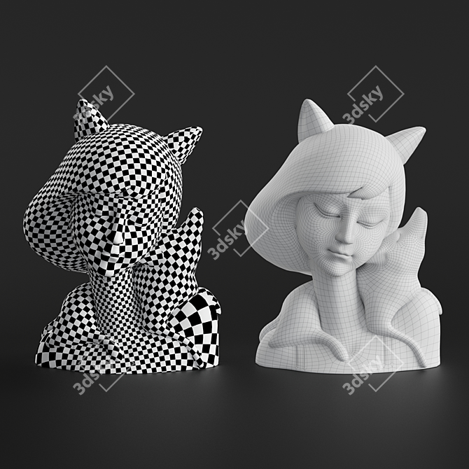 Whimsical Girl and Fox Sculpture 3D model image 7