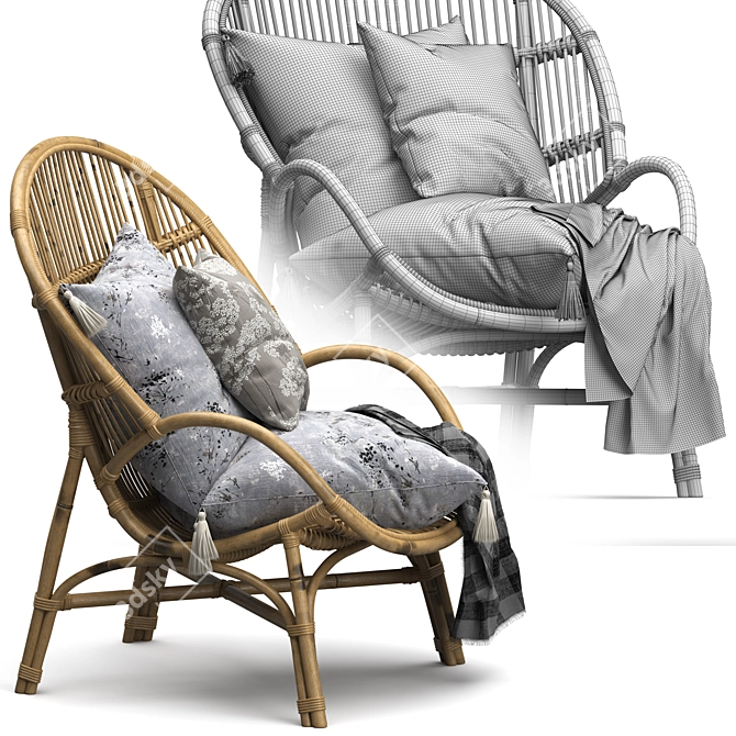 Vintage Rattan Accent Chair 3D model image 5