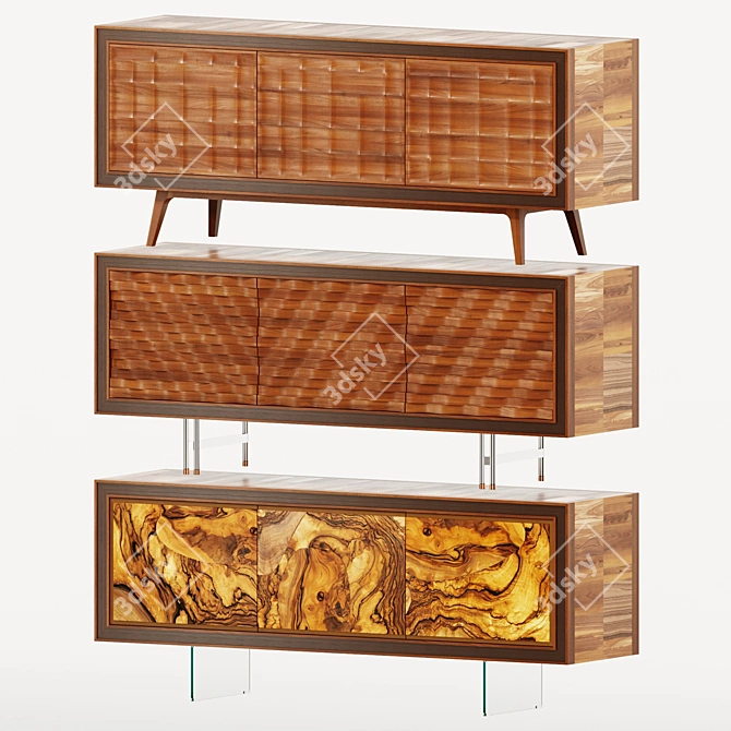 Quadra Wood Pedestals Set 3D model image 1