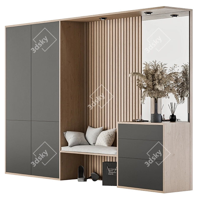 Modern Wood and Black Hallway Set 3D model image 1