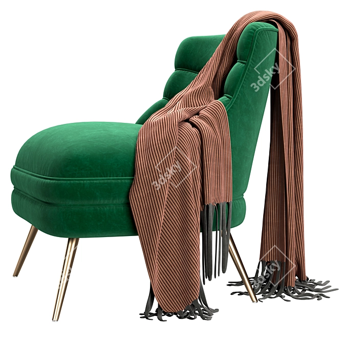 Luxury Emerald Velvet Lounger 3D model image 2