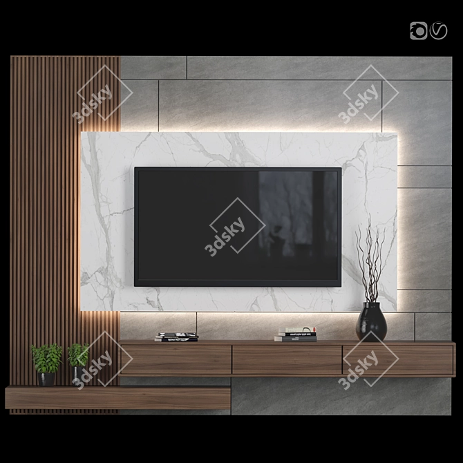 Versatile TV Wall Unit for Stunning Renders 3D model image 1