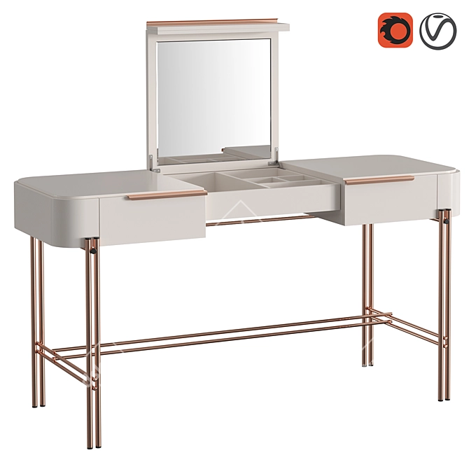 Bamboo Dressing Table: Modern Style with Mirror & Drawers 3D model image 1