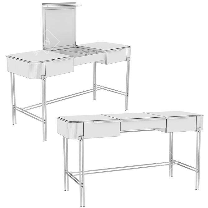 Bamboo Dressing Table: Modern Style with Mirror & Drawers 3D model image 6