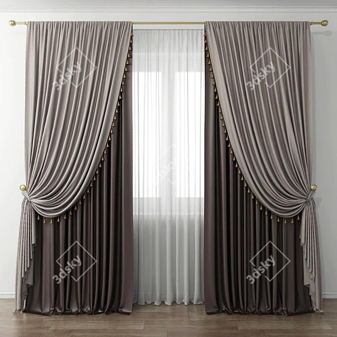 Elegant Sheer Curtain 3D model image 1