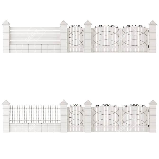 Durable Concrete and Metal Fencing 3D model image 2
