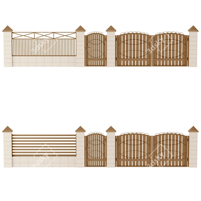 Durable Concrete and Metal Fencing 3D model image 3