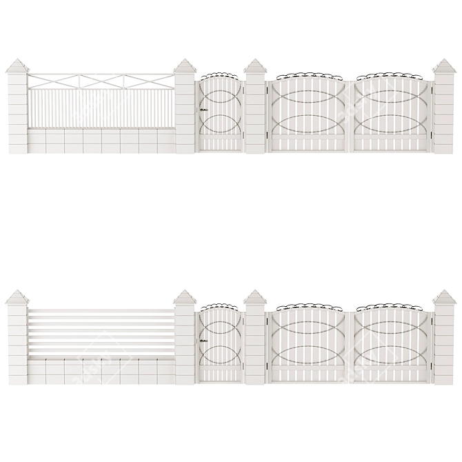 Durable Concrete and Metal Fencing 3D model image 4