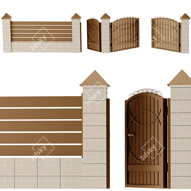 Durable Concrete and Metal Fencing 3D model image 5