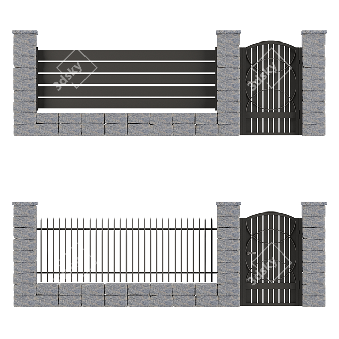 Durable Concrete and Metal Fencing 3D model image 6