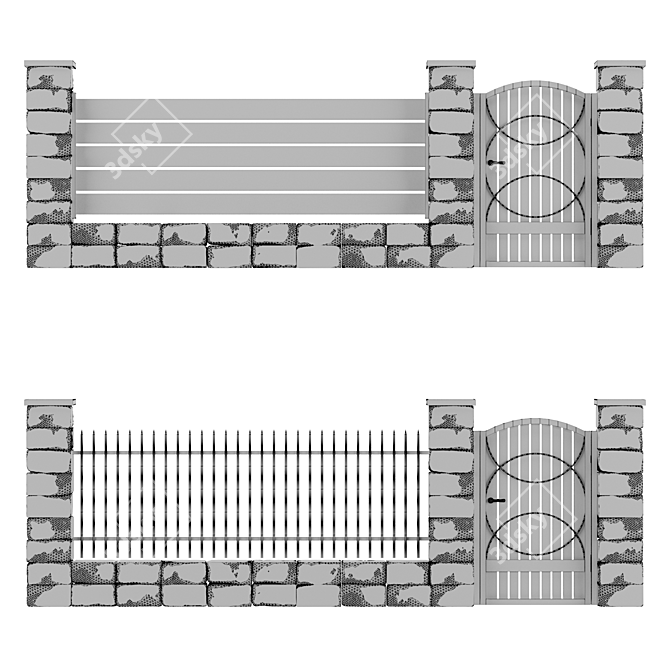 Durable Concrete and Metal Fencing 3D model image 7