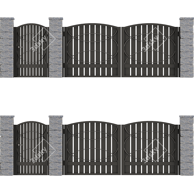 Durable Concrete and Metal Fencing 3D model image 8