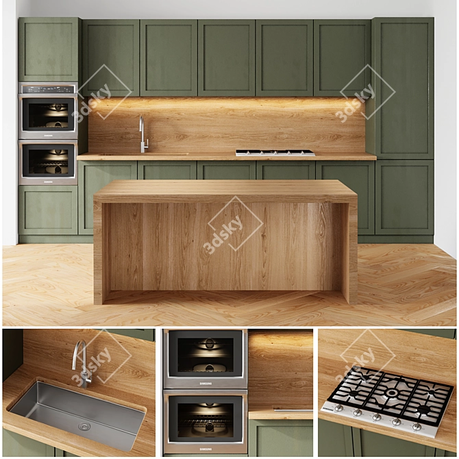 Title: Eco-Friendly Green Kitchen Island 3D model image 1