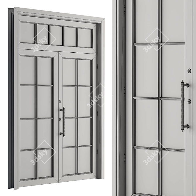 White Vintage Glass Door Set 3D model image 4