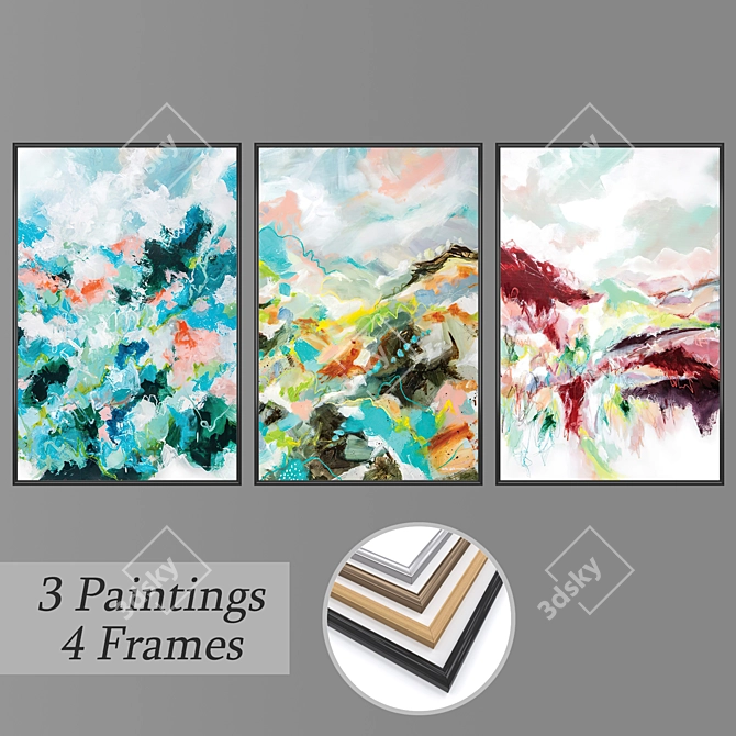 Elegant Wall Art Set with Frame Options 3D model image 1