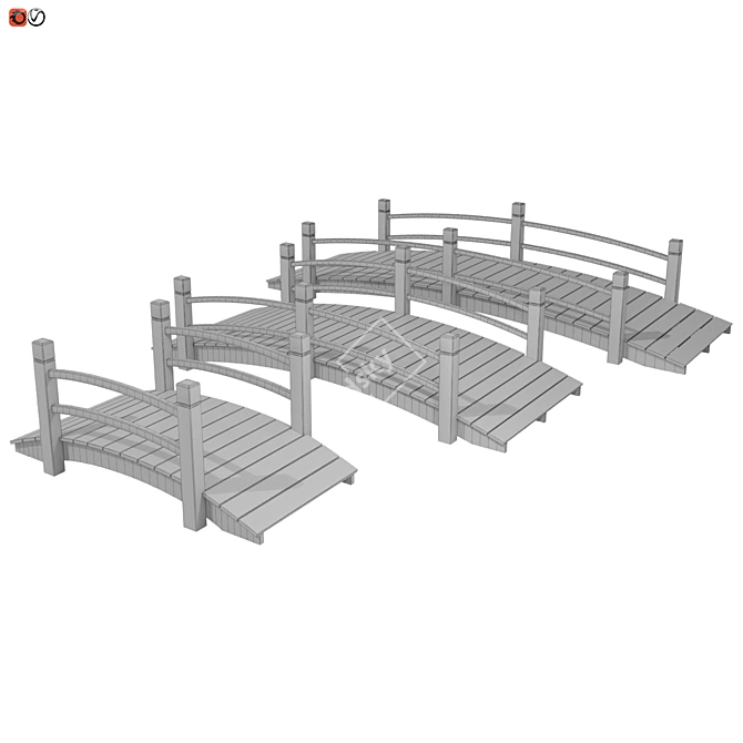 Wooden Garden Bridge Set 3D model image 2