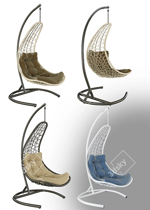 Eco-Rattan Petal Hanging Chair 3D model image 5