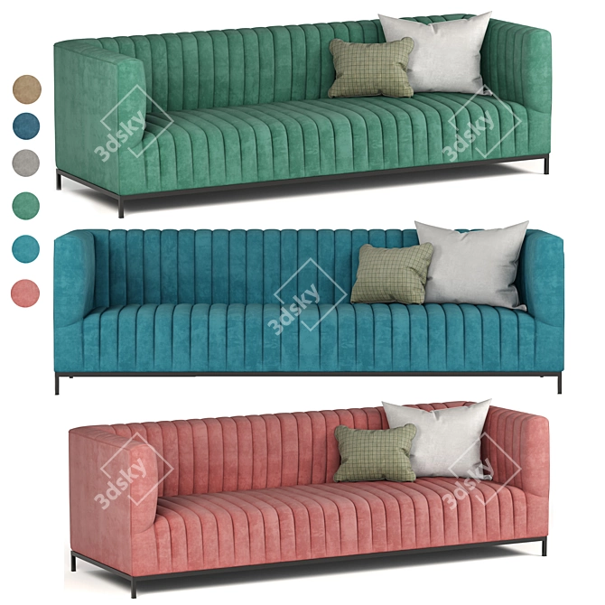 Luxurious Velvet Sofa - Vintage-Inspired Design 3D model image 1