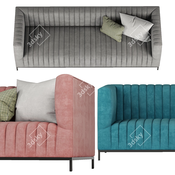 Luxurious Velvet Sofa - Vintage-Inspired Design 3D model image 3